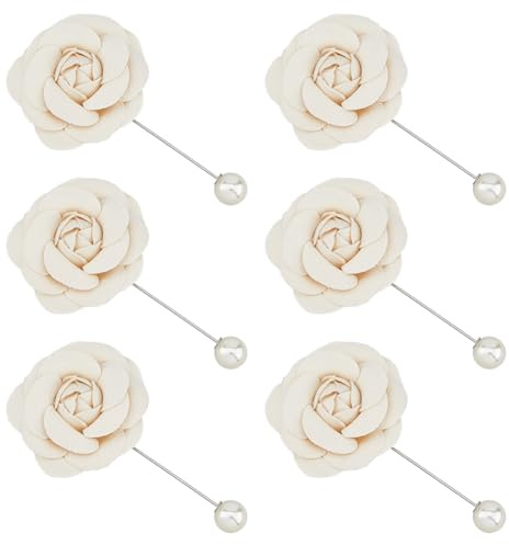 SUPERFINDINGS 6Pcs Pin en polyester Camélia avec Perle Epingles pour bouquets de fleurs Broches élégantes en Camélia Accessoires de sac à main pour femmes Fête de mariage,9.7cm