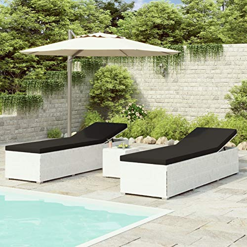 Snsowed 3-TLG. Garten-Sonnenliegen mit Teetisch Poly Rattan Weiß, Gartenliege, Liegestuhl, Sonnenstuhl, Sonneninsel Outdoor, Liegen, Gartenmöbel, Bäderliege, Relaxliege - 3057664