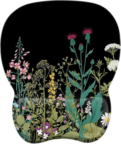 EooCoo Mouse Mat Wrist Support, Gaming Mouse Pad, Black Weeds | Ergonomic Mousepad, Office Accessories, Smooth Tracking, Non-Slip Base, Compatibility, Portability, Waterproof, Washable