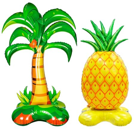 2 Stück Aufblasbare Palme Aufblasbar mit Großem Standfuß Set, Hawaii Deko, Malle Accessoires für Ballermann, Sommer Strand Pool Zubehör, Malle outfit damen, Mallorca Party Outfit Ergänzung & Gadgets