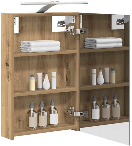 vidaXL Badezimmerspiegelschrank mit Regal mit Tür Kunsthandwerk Eiche, Moderner Spiegelschrank, rechteckig, Wandregal für Badezimmer, praktische Aufbewahrung