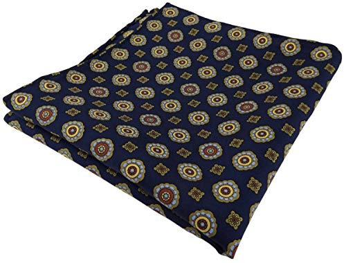 TigerTie Designer Seideneinstecktuch in marine blau braun gold gepunktet - Einstecktuch 100% Seide