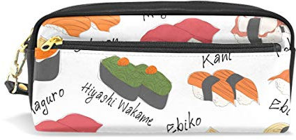 Eslifey Japanische Sushi-Muster, tragbare Tasche aus PU-Leder für Schule Stifteetui, Stifteetui, für Kinder, wasserdicht, Kosmetiktasche, Make-up, Beauty Case