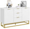 HOMCOM Sideboard Kommode moderner Beistellschrank mit Schränke und Schubladen Goldsockel viel Stauraum Weiß MDF Stahl 120 x 40 x 76 cm