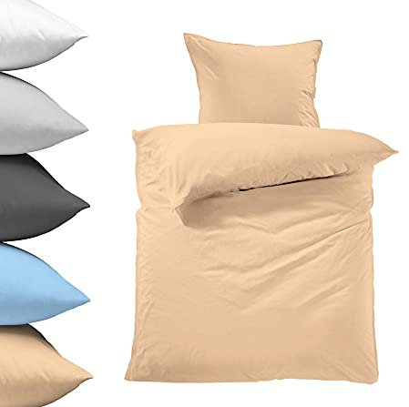 Lavea Bettwäsche 135x200, 2-teilig Cappuccino, Serie Jasmin - kuschelig weich - 1x Bettbezug + 1x Kissenbezug 80x80 - Ganzjahres Bettwäsche-Sets