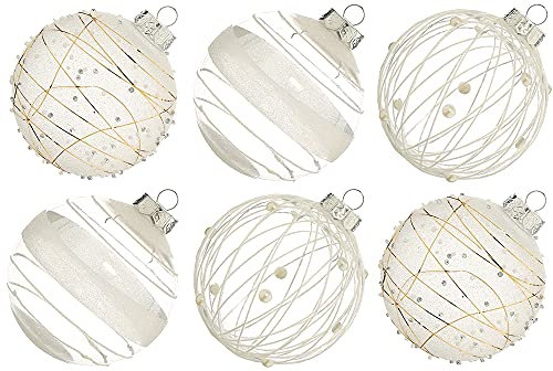 XmasExp Weihnachtskugel-Ornamente-Set, 100 mm, weiß, groß, bruchsicher, klar, Glitzer, Pastik, Weihnachtskugel, Ornamente, zarte hängende Ornamente für Weihnachtsfeier (6 Stück, weiß)