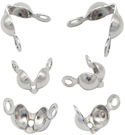 100 Stück Perlen-Spitzen aus Edelstahl mit Klemmschalen-Endkappen, Quetschperlen, Kugelkette, Verbindungsverschluss für Schmuckherstellung, 2,4 mm