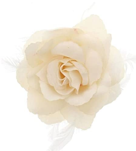 Topkids Accessories Rose Flower Hair Clip Hairband Floral Corsage Fascinator Hair Band Aligator Beak Grip for Women & Girls Wedding Prom Party Special Occasion (Cream)