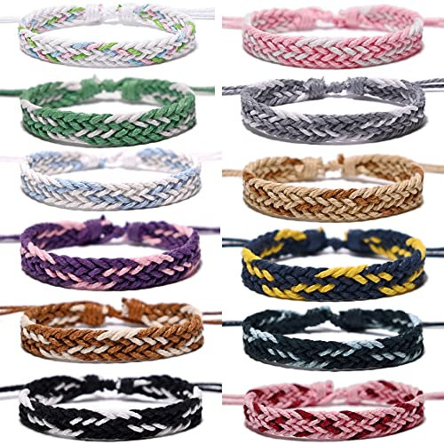 Belugsin Freundschaftsarmband 12 Stück Freundschaftsbänder Verstellbar Gewebte Armband Bunte Handgefertigt Freundschaftsarmbänder für Männer Damen Seil Geflochtenes Armband