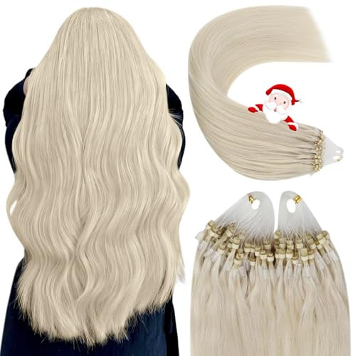YoungSee Microring Extensions Echthaar 60 cm Platinblond Microring Extensions Blond Microring Loop Extensions Aus Echthaar 50g Invisible Haarverlangerung Micro Haare Glatt Natürlich Haare 1g/s #60A