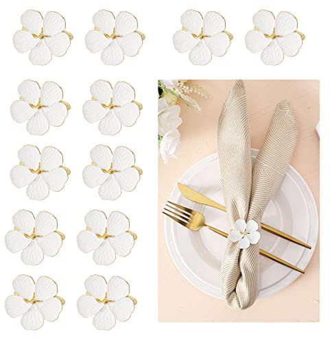 Lewondr Serviettenring, 12 Stück Zinklegierung Serviettenhalter Dekoration Ornament Set, Serviettenschnallen Tischdekoration Napkin Ring für Hochzeitsfeier Weihnachten Esstisch Hotel - Weiß