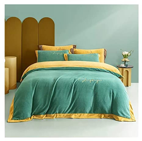 Juego de Funda de Edredón Juego de funda nórdica gruesa, cama de terciopelo Coral de terciopelo de leche, ropa de cama de franela de doble cara de invierno de 4 piezas, edredón, juego de lujo Ultra su