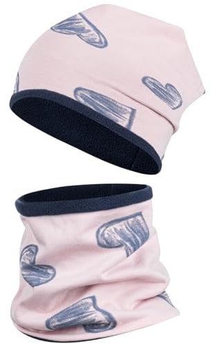 Smarilla Wintermütze + Schlauchschal Mädchen Winterset Beanie Snood, Bekleidungsgröße: 50-52, Farbe: Puderrosa-Dunkelblau