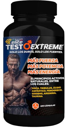 Italian Elite® Testo Extreme 120 cápsulas Maca 8000mg. Potenciador Estimulante Natural de la Testosterona con Tribulus, Fenogreco, Zinc, Arginina, Ashwagandha, Vitaminas y Minerales.