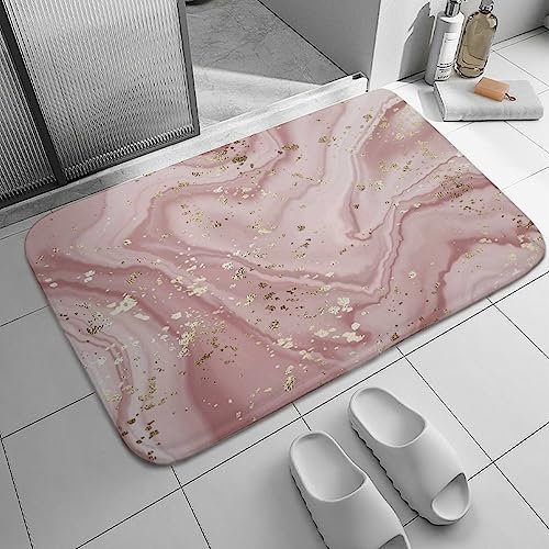 Badezimmerteppich mit rosa Glitzer-Marmormuster, Badematte, rutschfest, waschbar, für den Innenbereich, Fußmatte, Küchenteppich, Läufer, Teppich für Badezimmer, Zuhause, Büro, Wohnzimmer, 61 x 40,6