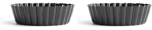 Vogue Non-Stick Deep Fluted Quiche Tin 3(D) x10(Ø) cm Carbon Steel Baking Pan Mould Tray (Pack of 2)