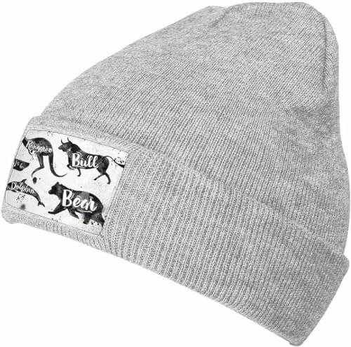 Diari Warme Wintermütze und stilvolle graue Strickmütze für Damen und Herren, minimalistische Mütze, elastisch und lässig, 6901b-Dolphin Bear Bull Kangaroo Beanie Mütze Cap, One size