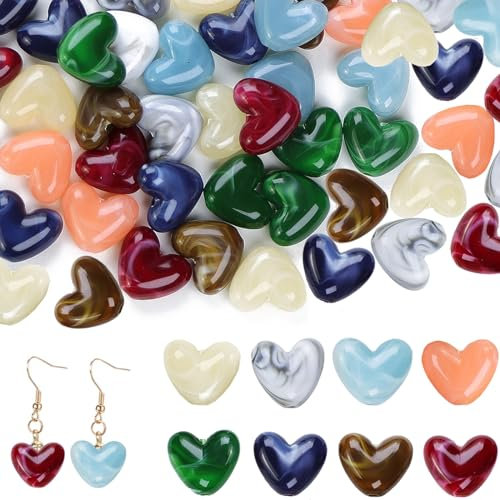 FOJIIUOK Herz Perlen Acrylperlen 100 Stück Edelstein Cabochon Acrylperlen Glücksbringer Stein Herzperlen zum Auffädeln Für Diy-schmuckherstellung, Halsketten, Armbänder, Ohrringe, Schlüsselanhänger