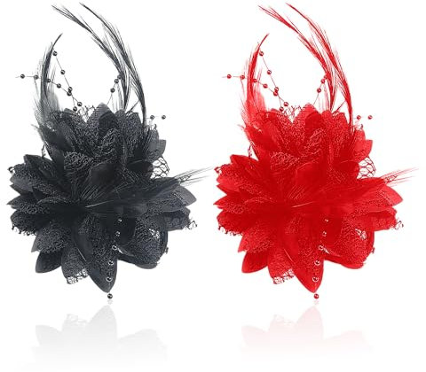 NYGGTYK Lot de 2 pinces à cheveux en tissu rose - Accessoires de cheveux en plumes - Pinces à cheveux pour femme - Accessoires de fête tendance (noir, rouge)