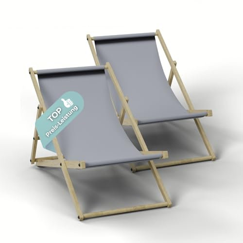 HAGO Liegestuhl Hellgrau Liege Stuhl Strand Strandliege Sonnenliege Gartenliege Klappstuhl Lounge Chill 2 Stück