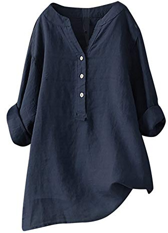 Chemise Femme Longue Chemise Blanche Femme Top Blanc Femme Tunique Femme Longue Chic Chemisier Noir Femme Chic et Élégant Tee Shirt Long Manche Longue Femme Chemisier Femme Bleu S