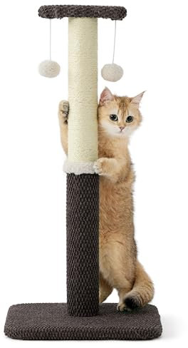 Lesure Kratzstamm Mittelgroß - 74 cm Kratzsäule für Katzen Mit Plattform aus Strapazierfähiger Teppichstoff, Kratzbaum Stabil Mit Sisal und Hängendem Ball, Braun