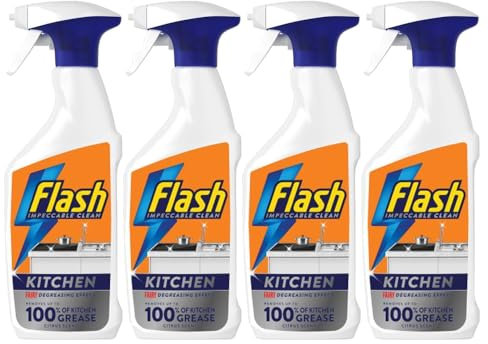 Flash Impeccable Clean Kitchen Degreasing Effect Kitchen Grease Remover Citrus Scent 500ml Pack of 4 Hob Sink Worktops Oven Oven Cleaning Detergent with Welari Thank You Card | (4pack) (2000ml)