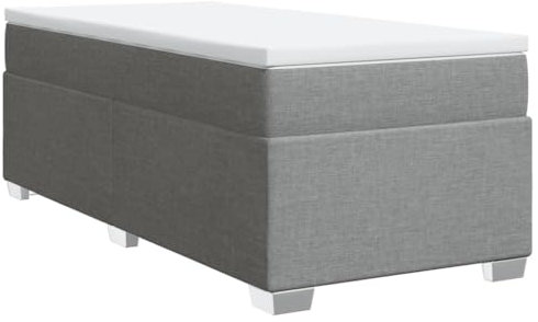 vidaXL Boxspringbett mit Matratze, Bett mit Bettfüße Matratzenauflage, Einzelbett für Schlafzimmer, Polsterbett Bettgestell Lattenrost, Hellgrau 90x190cm Stoff