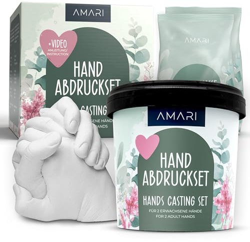 AMARI® Handabdruck Set für Paare und Familie (Eukalyptus) – Gipsabdruck Set Hände – Gips Hand Paar Gipshandabruck Geschenk, Hochzeitsgeschenk, Jahrestag Partner Geschenke, Paar Geschenke