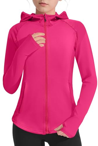 Veste légère à manches longues et fermeture éclair pour fille UPF50+ pour la pêche, la randonnée, protection solaire, fuchsia, 12-13 Ans