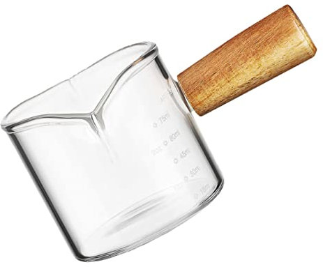 Amosfun Jarra de Vidrio para Cafetera Taza para Espresso Taza para Espumar Mango Lateral de Madera