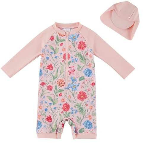 UMELOK Baby Badebekleidung Mädchen Badeanzug mit Sonnenhut UV Schutz Blumen 80
