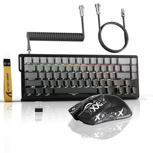 ATTACK SHARK 3 in 1 Tastiera senza fili X68PROHE e Mouse da Gioco X11, BT/2.4G/Cablato, Interruttore Magnetico a Grilletto Rapido da 8KHz, PixArt PAW3311, 22000DPI, Cavo a spirale C01PRO-Nero Sfumato