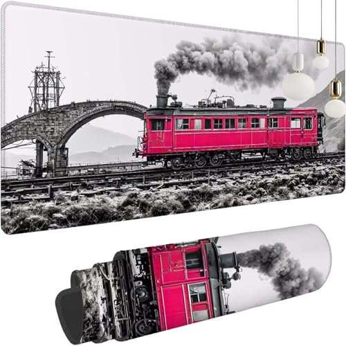 Schwarz und Weiß Zug Mauspad XXL 1400x600x3mm, Speed Gaming Mousepad, Schreibtischunterlage mit Rutschfester Gummibasis, Großer Schreibtisch Schutz Mauspad, Gaming Zubehör für office Zimmer Deko Z-170