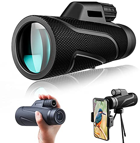 Bailonda 12x42 Zoom Fernrohr monokular, Mono fernglas Erwachsene, mit Smartphone Halter Stativ,für Wildtiere Vogelbeobachtung Wandern Jagd Camping,Ideal für Naturbeobachter (Schwarz)