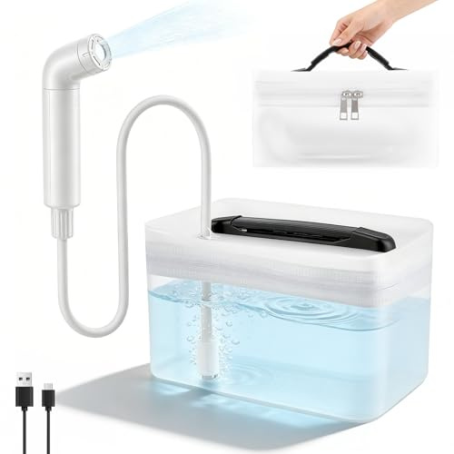 Bidet portable avec douche électrique rechargeable, réservoir de 2,3 l, spray à 3 niveaux pour toilettes, voyage et nettoyage musulman, bain de siège portable pour lit de semaine, soins intimes (blanc