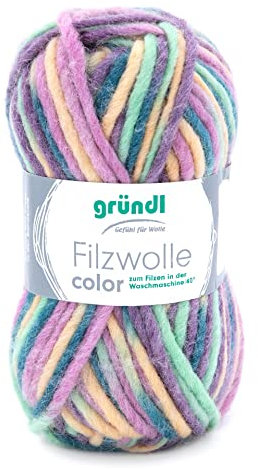 Gründl Wolle Filzwolle color zum Stricken und Filzen - Wolle zum Stricken aus 100% Schurwolle - 1 x 50 g - rose-grün-multicolor