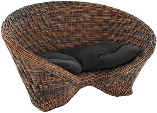 Korb-Outlet Lotus-Stuhl Meditationssessel aus echtem Rattan/Yoga Sitz zur Meditation Sessel (Schwarz Braun mit Kissen)