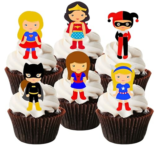 Superhero Girl Superhelden Mädchen Thema #1 Edible Cupcake Toppers - Stand Up Wafer Cake Decorations (Packung mit 12)