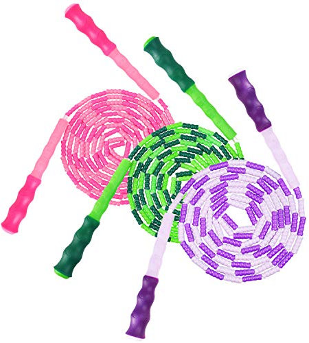 3 Pack Adjustable Jump Rope,Soft Beaded Double Dutch Jump Rope,Skipping Rope Tangle-Free Jump Rope with Anti-Slip Handle for Outdoor and Indoor Sports (110 inches for Each One)