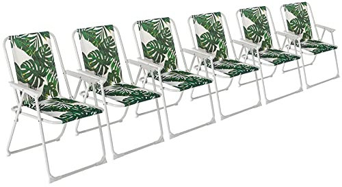 Harbour Housewares Folding Beach Deck Chairs - Banana Leaf - Pack of 6 - Metal Outdoor Patio Seat Lightweight Portable Deck Chair for Picnic, Garden, Camping, Fishing