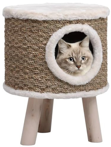 vidaXL Maison pour Chat avec Pieds en Bois 41 cm Herbiers Marins Couchage