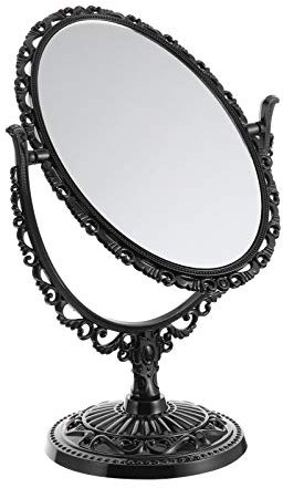 Beaupretty Vintage Tischspiegel Vintage Desktop Make-Up Spiegel Stehend Ovalen Kosmetikspiegel Doppelseitigen Dekorativen Spiegel Retro Antiken Spiegel Dekoration (Schwarz) Schminktischspiegel