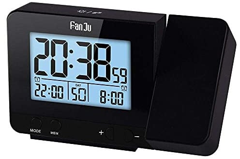Riloer Projektionswecker, Decke Digital Smart Uhr mit Temperatur und USB-Ladegerät, Große Digitalanzeige, Schlummerfunktion, Schlaftimer, 12/24H Einstellung für Schlafzimmer, Silber