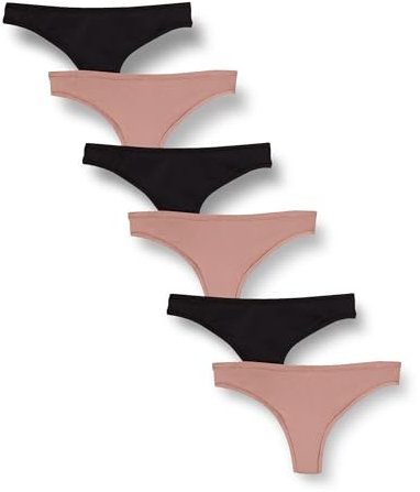 Amazon Essentials sous-Vêtements en Microfibre (Hipster et String, Disponibles en Grandes Tailles) Femme, Lot de 6, Noir/Rose Grisé, 38