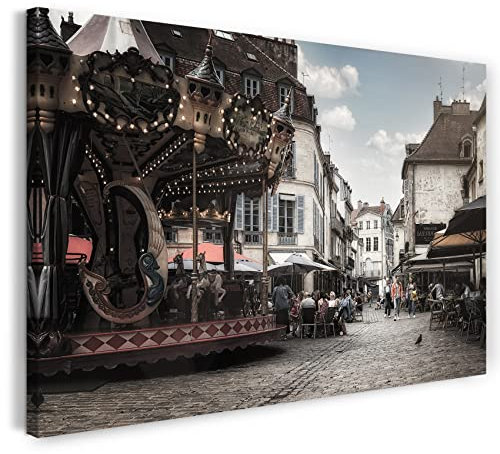 Printistico Leinwandbild (60x40cm) Jahrmarkt, Karussell Altstadt Deutschland, kühle Farbe, Architektur-Fotos, echter Holz-Keilrahmen inkl. Aufhänger, handgefertigt in Deutschland