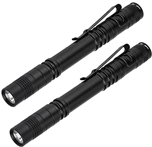Led Pen Torches 2 Pcs,Bright Pocket EDC Torch Small Flashlight with Clip | Small Torch for Camping, Outdoor, Emergency,Inspection, Waterproof & 3 Light Modes,Pocket Clip,Battery Power