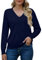 PrinStory Women's Jumpers Knit V Neck Long Sleeve Tops Classic Lightweight Sweater (Navy Blue, L)