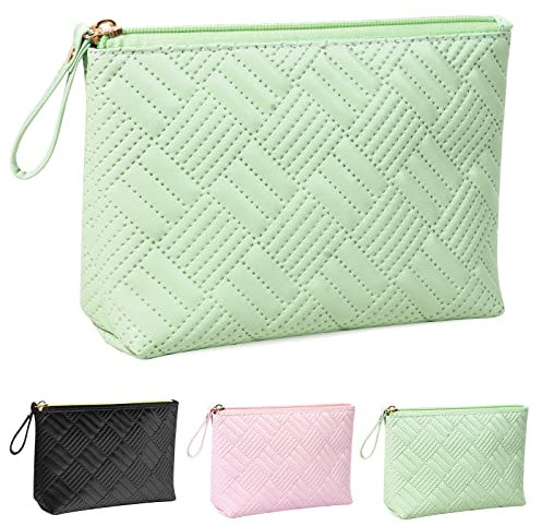 Kleine Kosmetiktasche MAANGE Reise Make up Tasche Tragbare Kleine Schminktasche wasserdichte PU Leder Kosmetiktasche mit Griff Niedliche Vielseitige Reißverschlusstasche für Frauen (Grün)