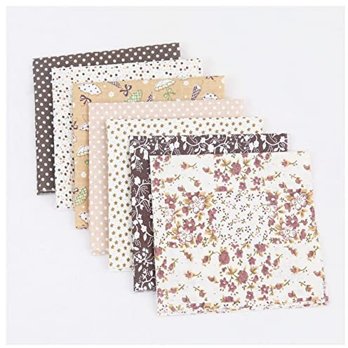 SHTGOI 7 Stück 25 x 25 cm Baumwollstoff Set Blume Lattice Patchwork Baumwolle Stoffe Paket Stoffreste Nähstoffe Stoffpakete für DIY Handgefertigte Nähen Quilten Kleidung Vorhänge Braun